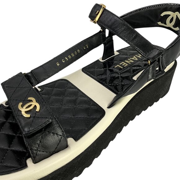CHANEL Lambskin Patent Logo Platform Sandals Size 42 - Picture 5 of 6